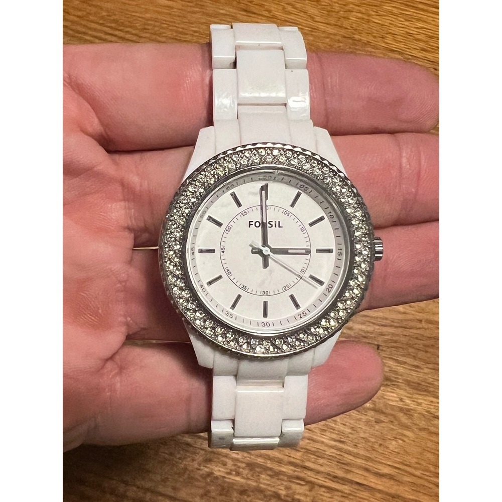 Fossil ES2444 Stella White Resin Crystal Bezel Ladies‎ Watch